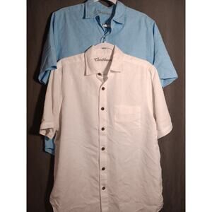 Caribbean Men’s Medium Tropical Embroidered Shirt Lot 2 Blue & White Vacation